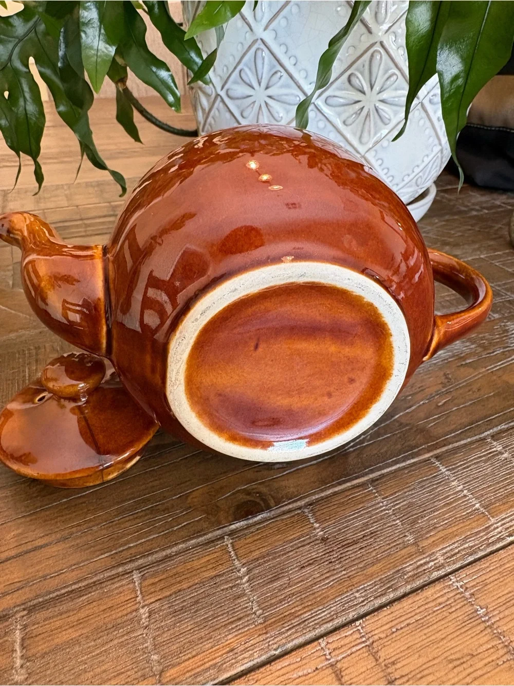 Rusty Orange Glazed Ceramic Teapot, approx 5”